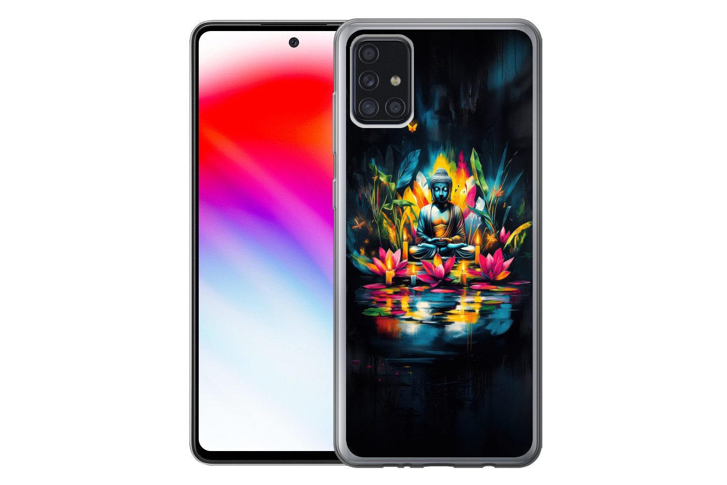 MuchoWow Handyhülle für Samsung Galaxy A52 5G Kerzen - Blumen - Buddha - Wasser, Smartphone-Bumper, Print, Handy Schutzhülle Dünn
