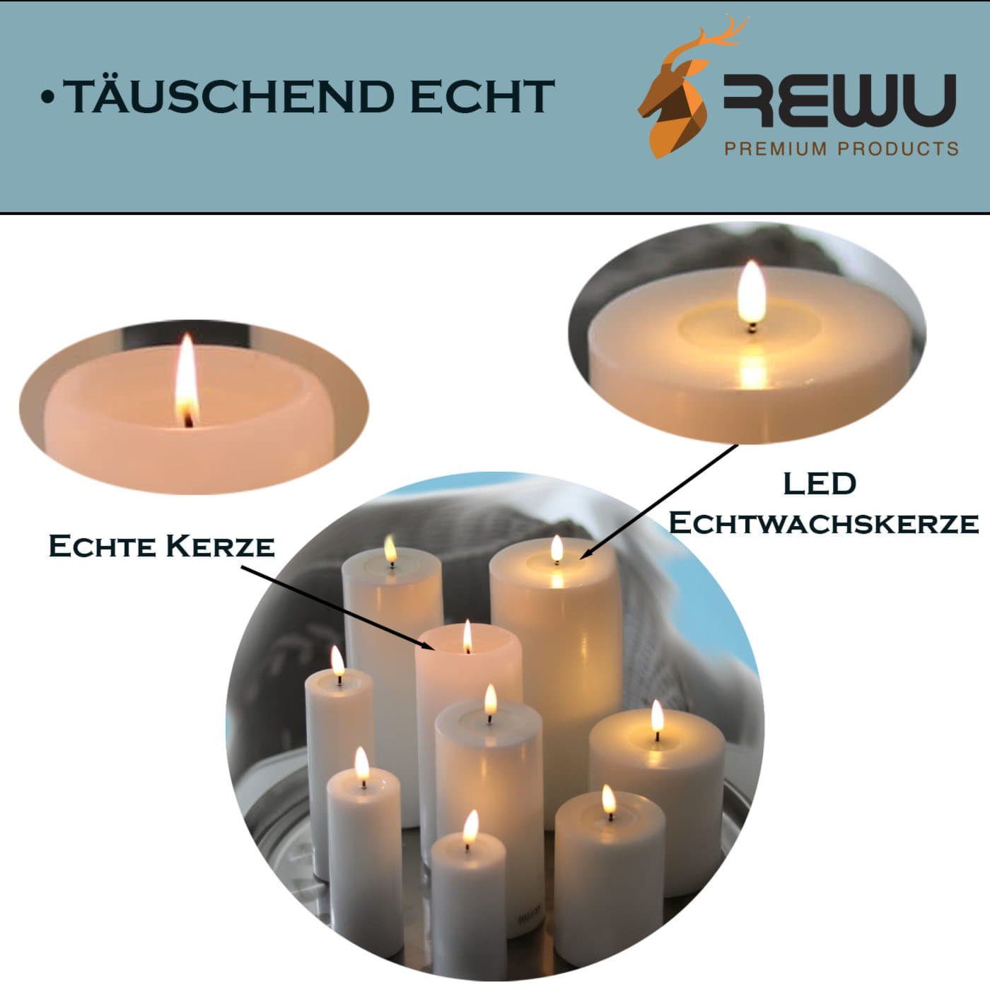 Warmweißes wirkende Mit LED-Kerze (Einteilig), Timerfunktion Licht Deluxe Echt flackernd, Homeart Wachsspiegel beige Flamme, 3D und