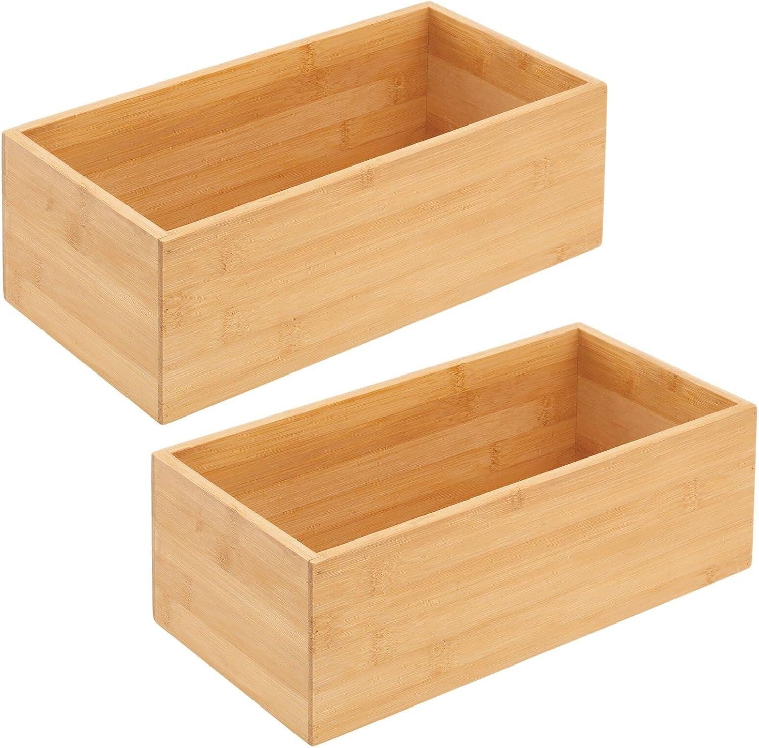 mDesign Aufbewahrungssystem mDesign Bambusbox Organizer Holzbox Aufbewahrung Kiste Holz 2er-Set
