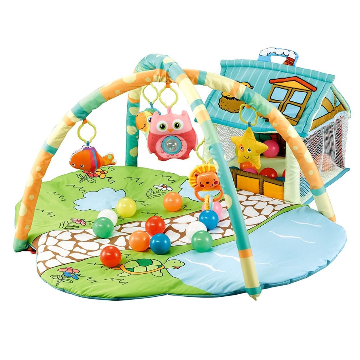 Moni Spielbogen Happy Farm JL625-1A, Activity-Center, 30 Spielbälle, kleines Haus, 100% Polyester