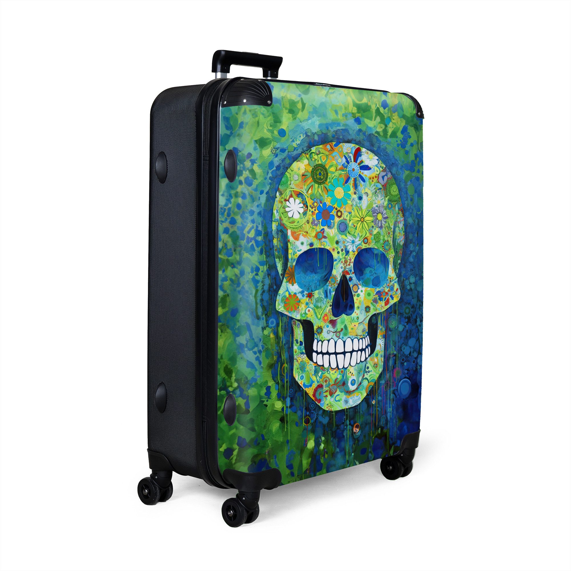 NoBoringSuitcases.com© Hartschalen-Trolley Totenkopf - Blumen - günstig online kaufen