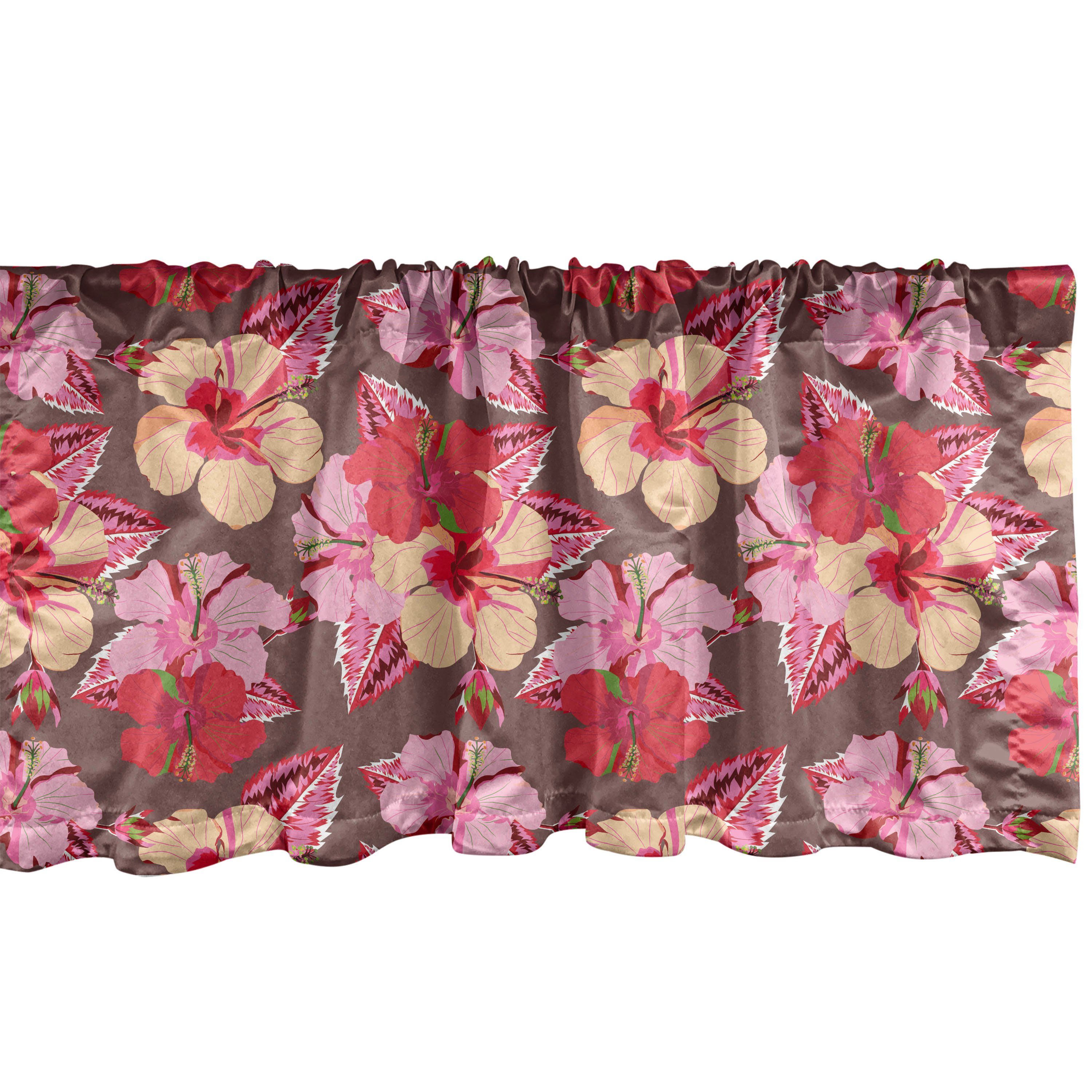 Scheibengardine Vorhang Volant für Küche Schlafzimmer Dekor mit Stangentasche, Abakuhaus, Microfaser, Blumen Tropical Pinkish Blüten