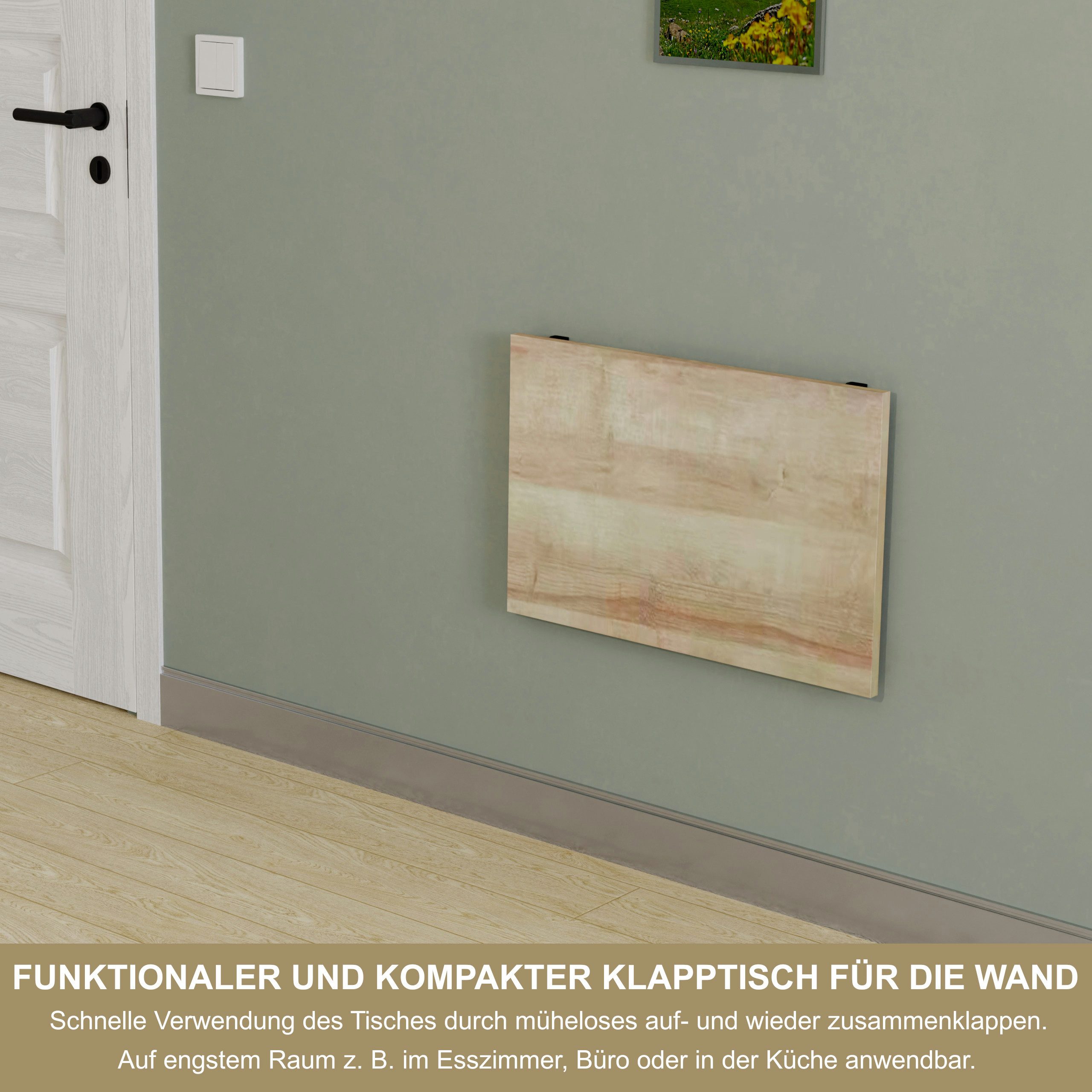 KDR Produktgestaltung Klapptisch 60x40 Wandklapptisch Esstisch Küchentisch Schreibtisch Wand Tisch, Eiche