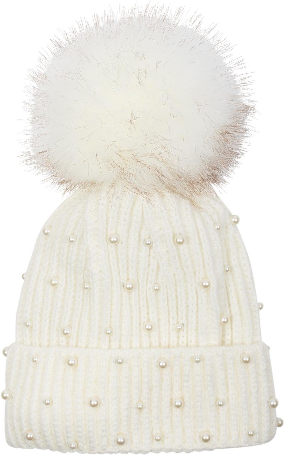 styleBREAKER Bommelmütze Strick Bommelmütze mit Perlen und Fleece Futter (1 günstig online kaufen