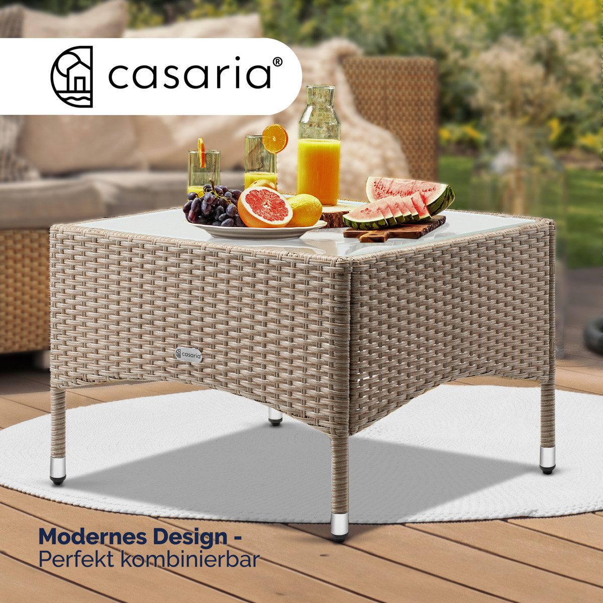 Casaria Beistelltisch (1-St), Polyrattan 58x58x42cm Höhenverstellbar 5mm Gl günstig online kaufen
