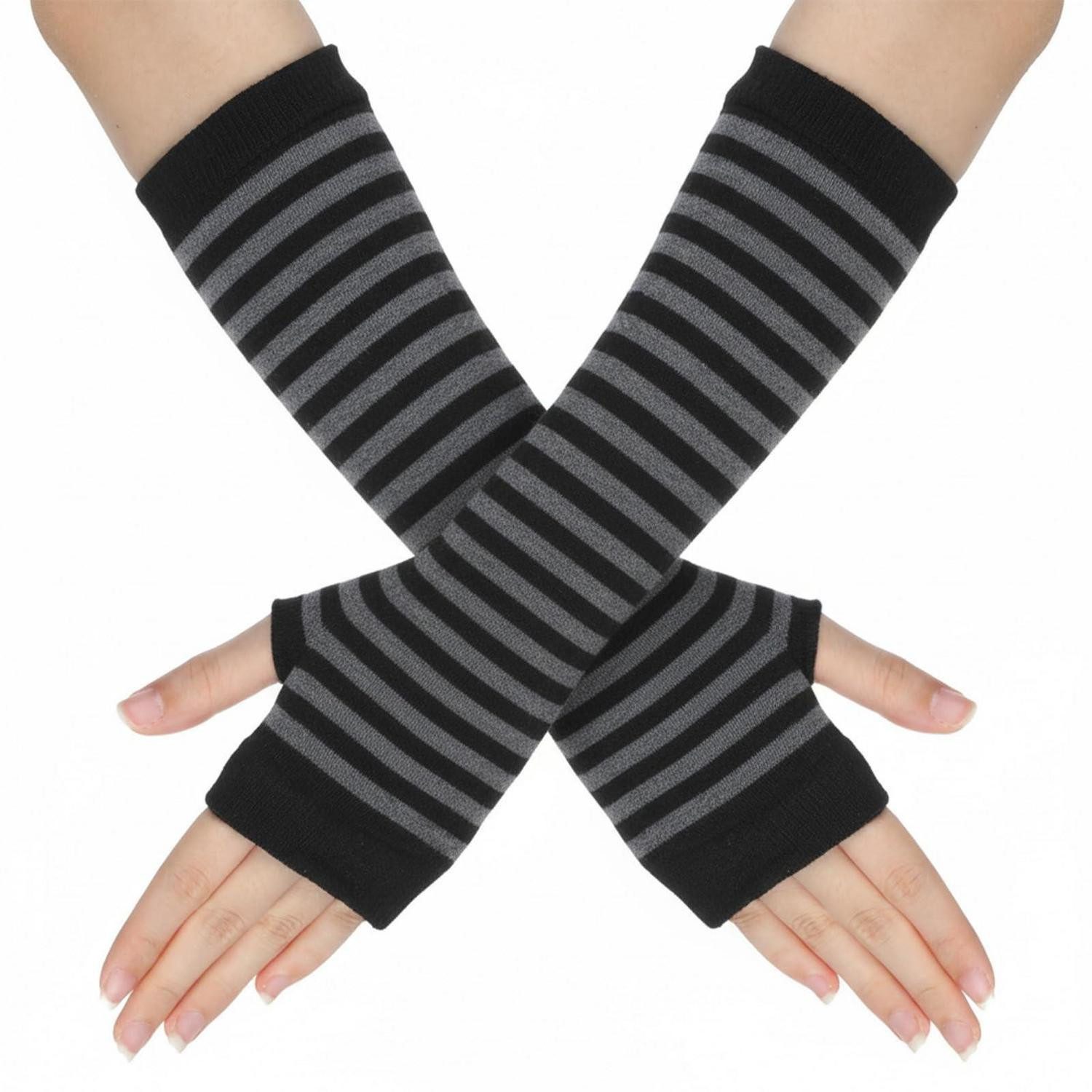 LuxusKollektion Strickhandschuhe Fingerlose Handschuhe Lang Gestreift Y2K Baumwolle (1-St)