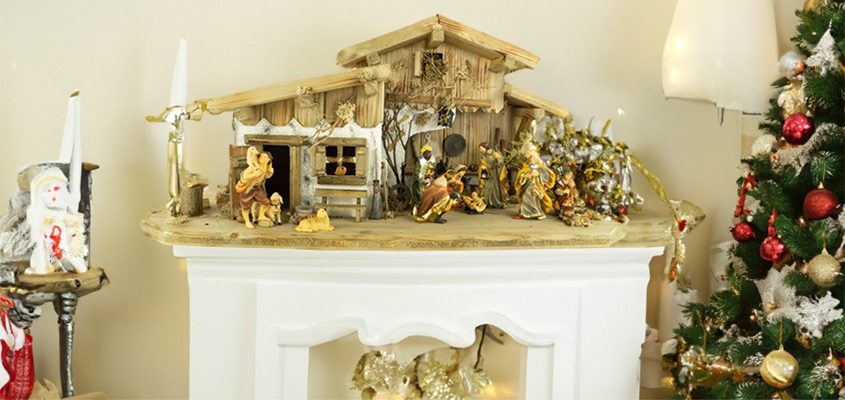 Krippenursel Krippe Weihnachtskrippe Engelthal inkl. 12-tlg. Figurensatz K 001, Handbemalte Figuren,handgearbeitete Krippe