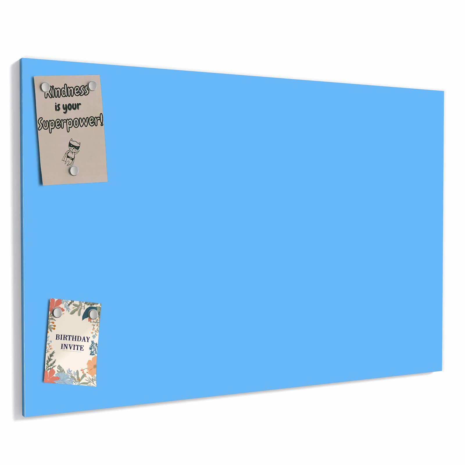 Primedeco Memoboard Metall Himmelblauer Hintergrund – beschreibbar & magnetisch, (Inklusive Stift, Magnete und Montagematerial, 1-tlg., 9 verschiedene Größen), Magnetisch und Beschreibbar