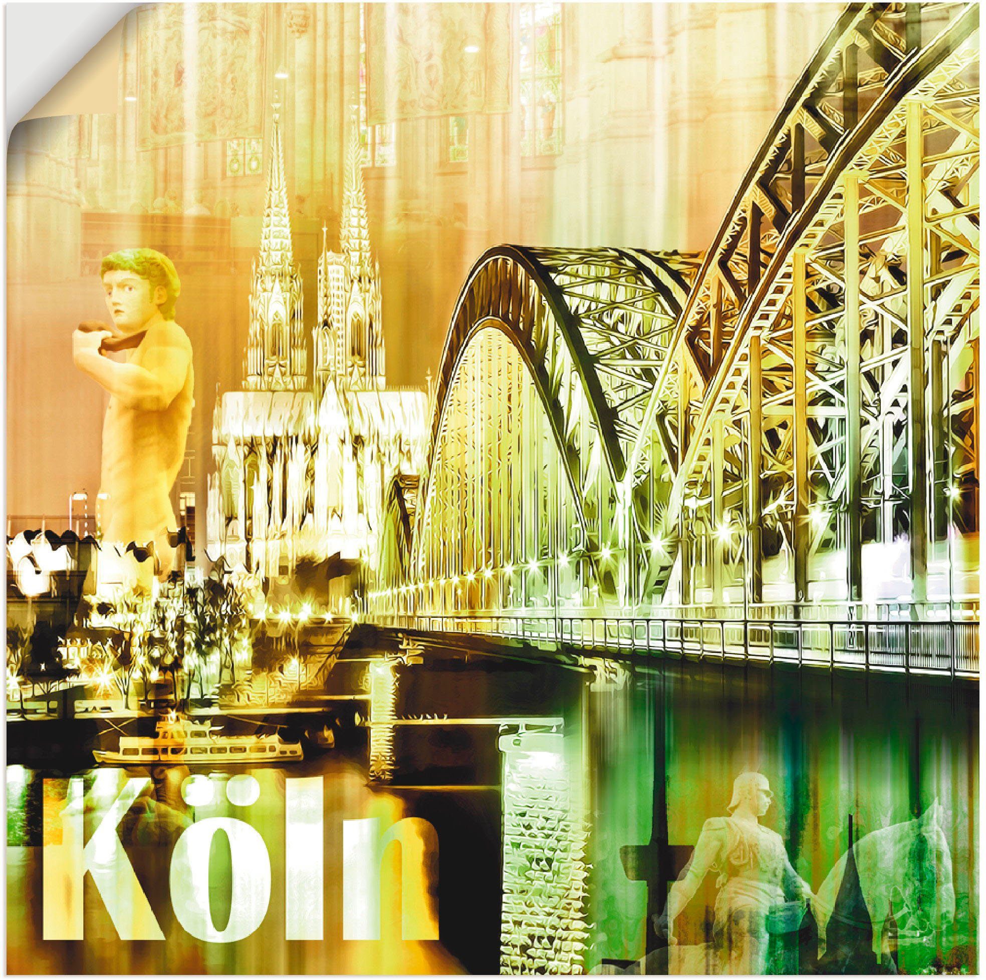 Artland Wandbild Köln Skyline Abstrakte Collage, Gebäude (1 St), als Leinwandbild, Wandaufkleber oder Poster in versch. Größen gelb