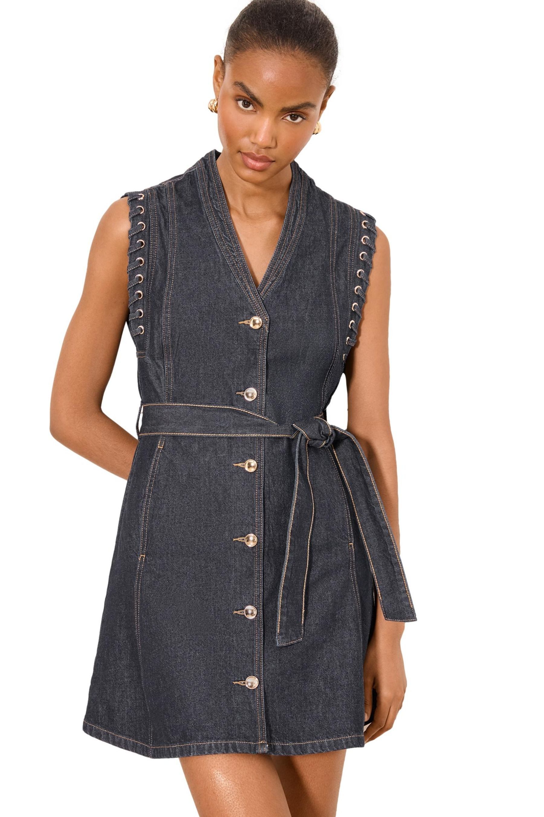 LIPSY Jeanskleid Lipsy Etui-Minikleid aus Denim, Überwendlingsstich (1-tlg)