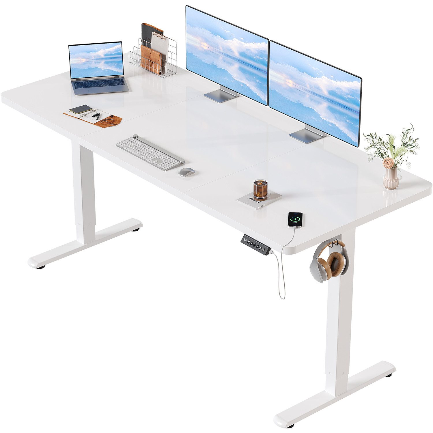 HOMALL Schreibtisch Schreibtisch Höhenverstellbarer mit Gedächtnis und Sitzerinnerung (2-lagige Höhenverstellung mit sitzender Erinnerungsfunktion und USB-Ladeanschluss)