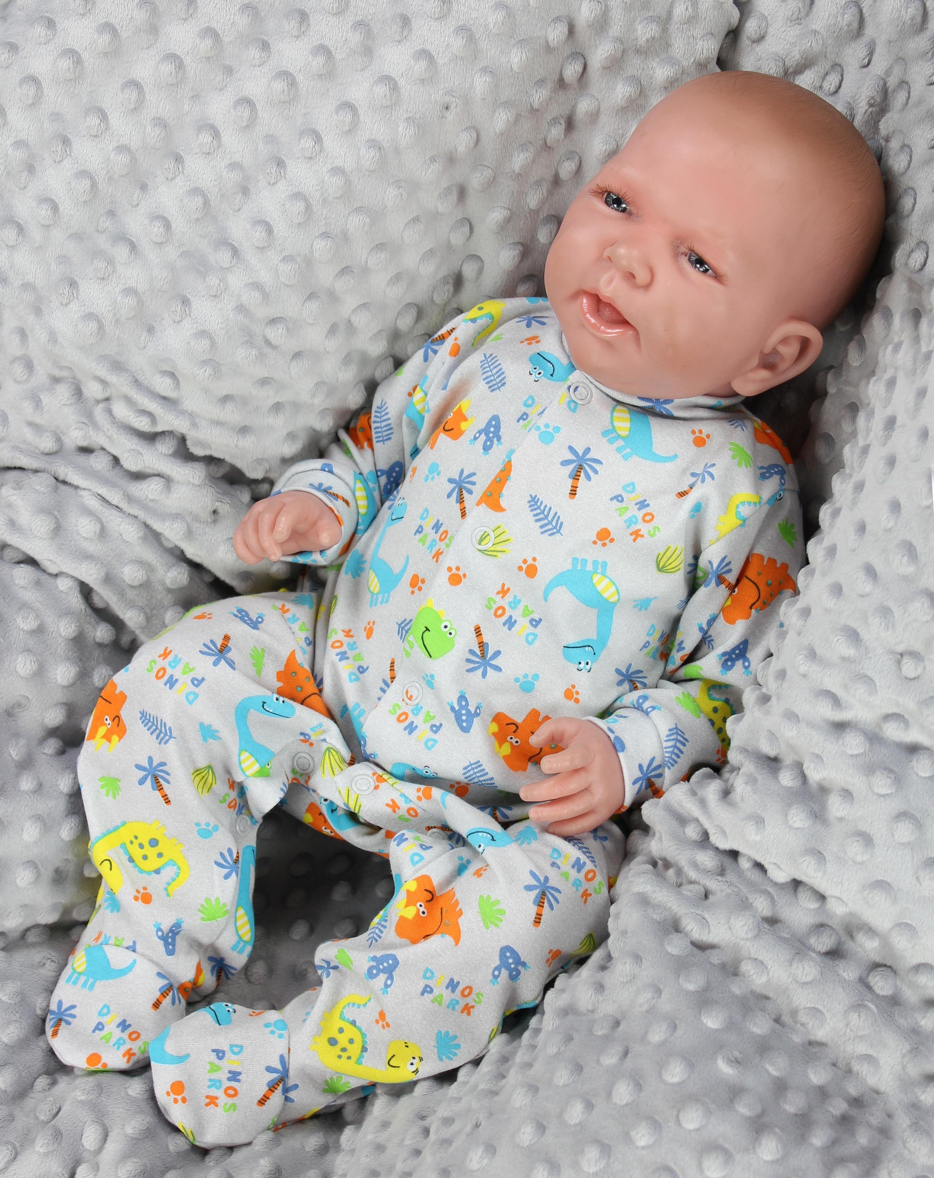 TupTam Schlafoverall Baby Jungen Schlafstrampler 1 Schlafanzug mit Farbenmix Langarm 3er Pack Fuß