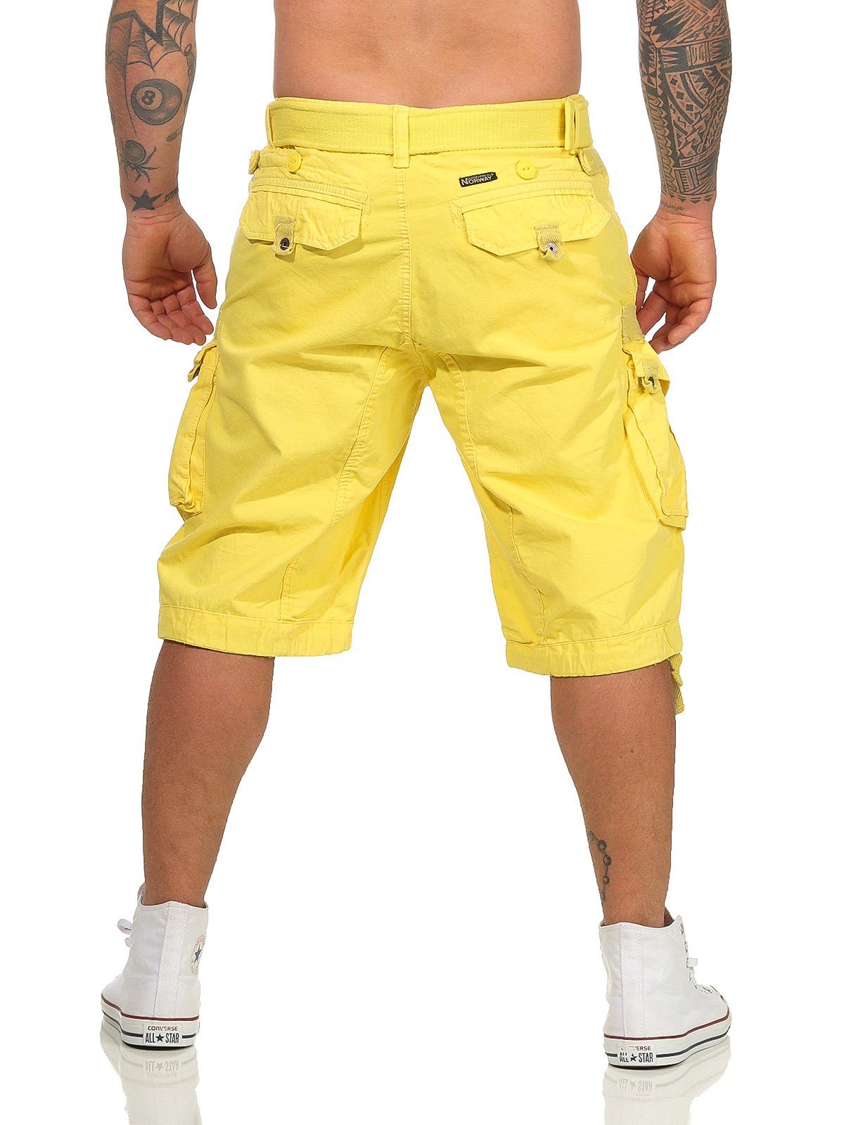 Geographical Norway Cargoshorts Herren Shorts mit abnehmbarem Gürtel (mit abnehmbarem Gürtel) in Unifarbe, mit Tunnelzug