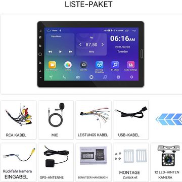 Hikity 10,1 Zoll Touchscreen Android 1 DIN mit GPS Rückfahrkamera Mikrofon Autoradio (Freisprecheinrichtung, Mirror Link Bluetooth FM/RDS)