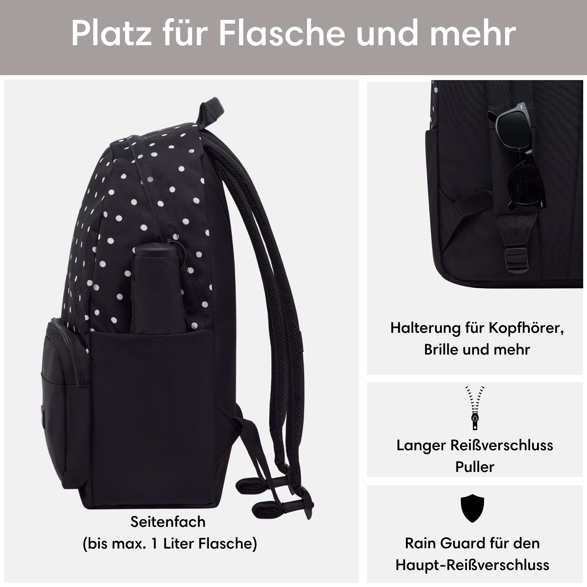 LARKSON Schulrucksack No 3 Rucksack Schule Mädchen Jungen Teenager (1-tlg), Seitentasche, Laptopfach, Wasserabweisend – Bild 4 von 5