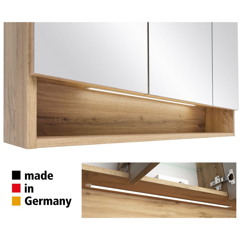 Lomadox Spiegelschrank KAHLA-03 Bad 60 cm in Wotan Eiche Nb. mit LED Beleuchtung, B/H/T: 60/64/20 cm