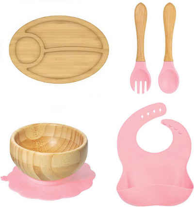 Kindergeschirr-Set Fisch Baby-Geschirrset 5 teilige aus Bambus Pink