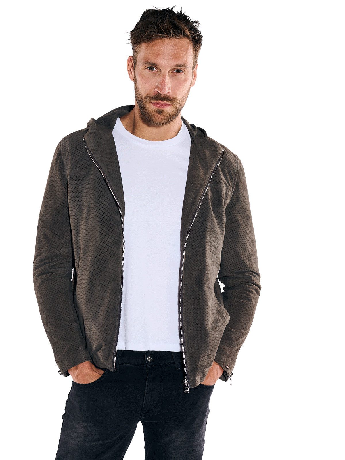 emilio adani Lederjacke Lederjacke mit Kapuze