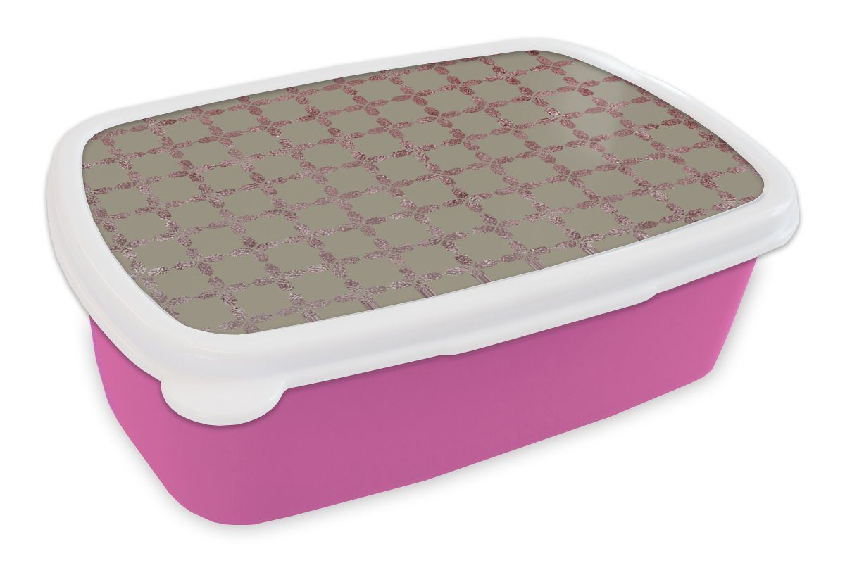 beliebte Produkte MuchoWow Lunchbox Muster - Rosa Brotdose - Luxus, Kunststoff Brotbox für - Mädchen, (2-tlg), Kinder, Erwachsene, Kunststoff, Grau Snackbox