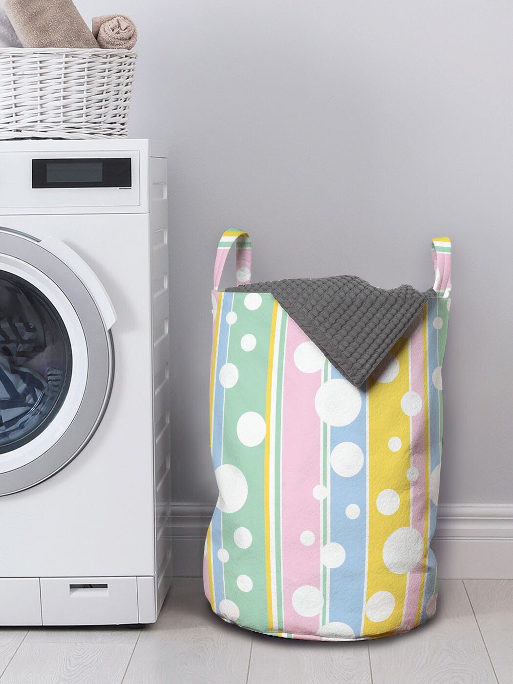 Abakuhaus Wäschesäckchen Wäschekorb mit Griffen Abstrakt Streifen Pastellfarbig für Kordelzugverschluss Waschsalons