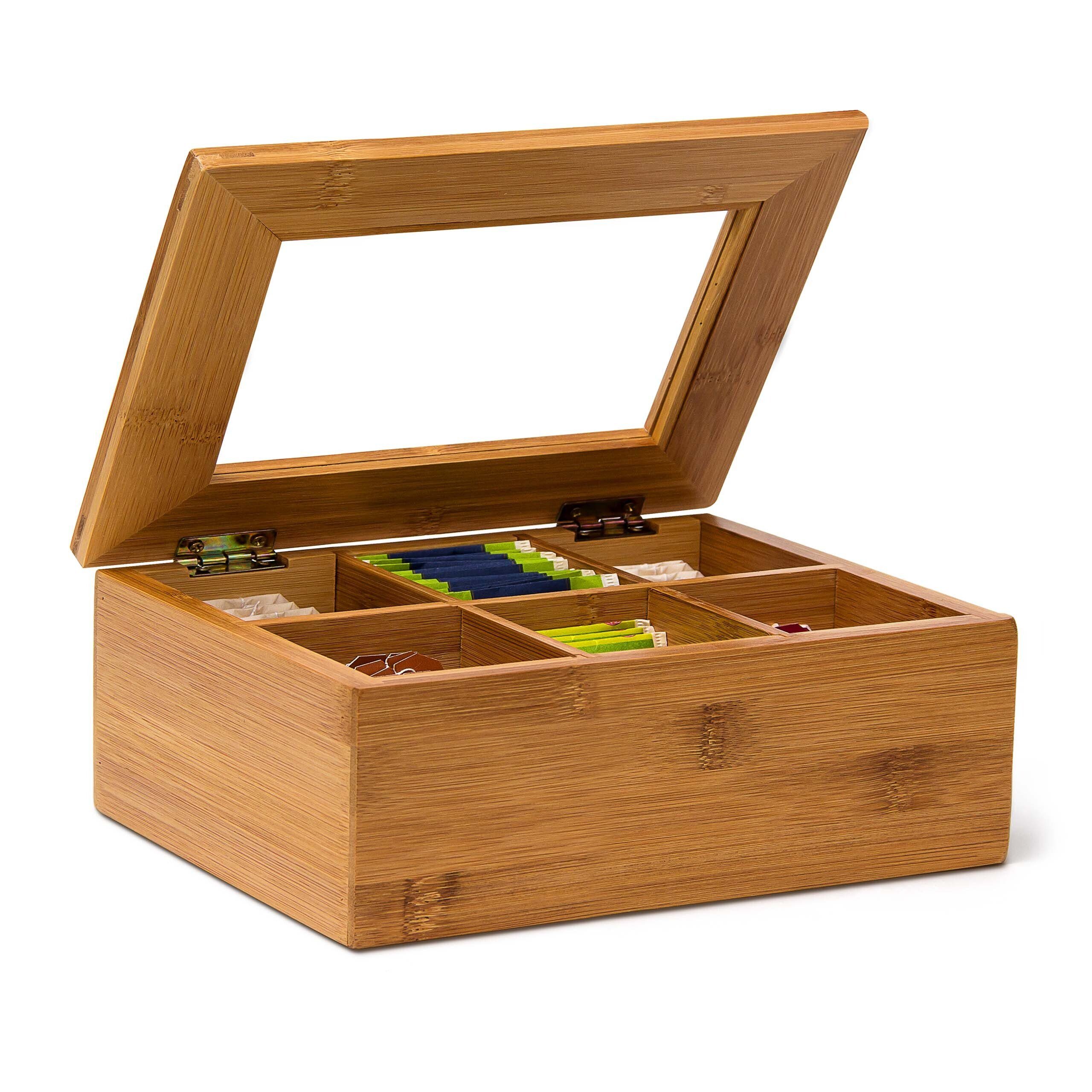 relaxdays Teebox Bambus lackiert 6 und 8 Fäch, Bambus, 6