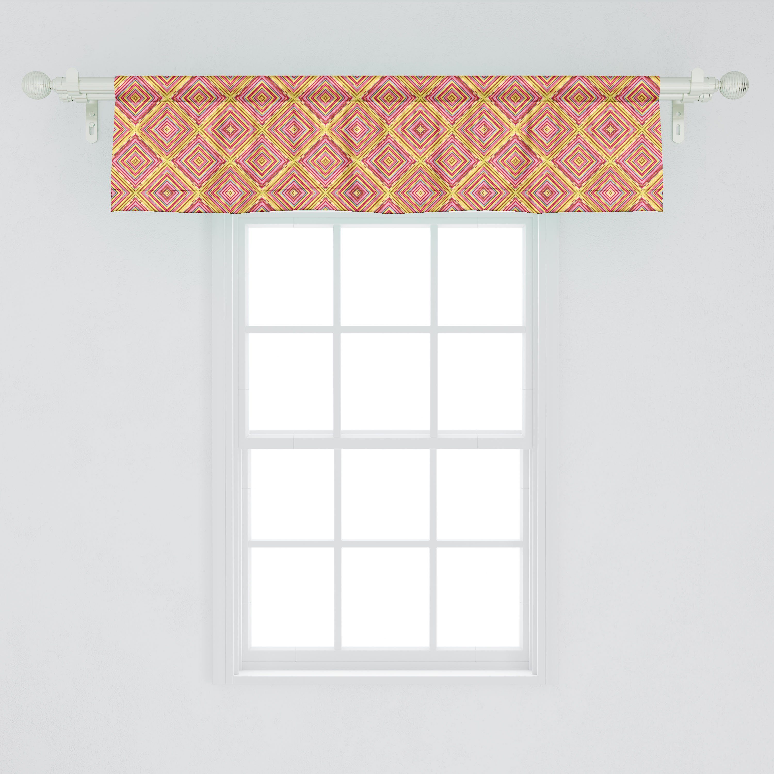 Abakuhaus, für Küche Vorhang Bunt Microfaser, Volant Scheibengardine Dekor Rhombus Tile Diagonal Schlafzimmer Stangentasche, mit
