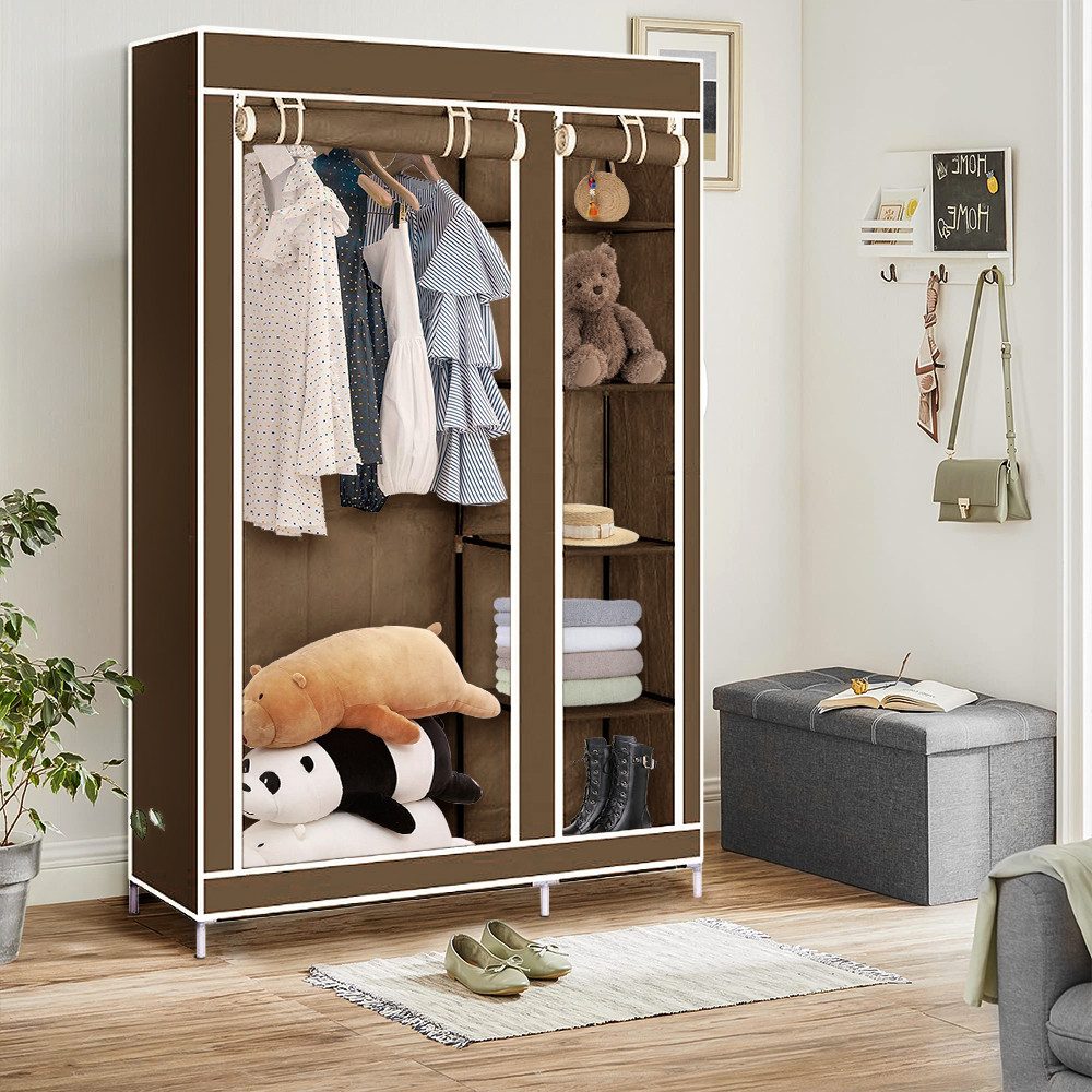 JEOBEST Stoffschrank Kleiderschrank, Stoffschrank, faltbare Garderobe mit Kleiderstangen mit Kleiderstange, Reißverschluss & Ablagen