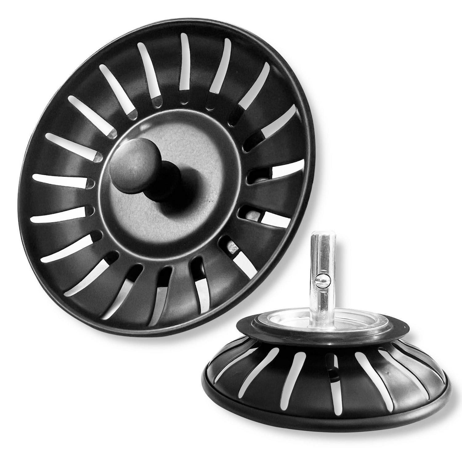 LuxusKollektion Waschbeckenstöpsel Küchenspüle Sieb 2er Pack 78mm schwarz, (2 St)