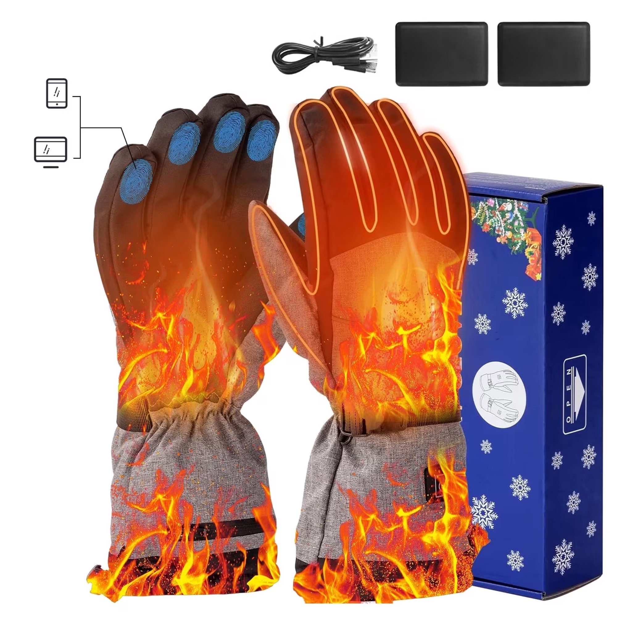 ALLJOY Skihandschuhe Beheizbare Thermo Handschuhe mit 8500mAh-Akku,Touchscreen‑Funktion (Langlebiger Akku, Wasserabweisend) Die Heiztemperatur kann bis zu 65 °C erreichen,Überhitzungsschutz