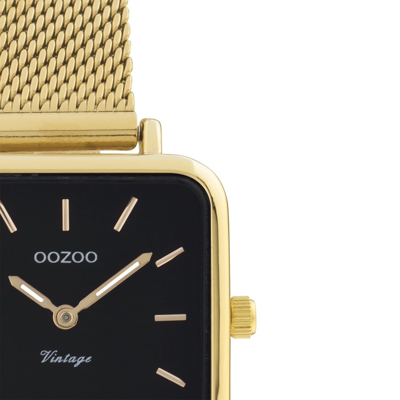 OOZOO Quarzuhr Oozoo Damen Armbanduhr Vintage Series, (Analoguhr), Damenuhr rechteckig, klein (26x26mm) Metall, Mesharmband, Casual-Style