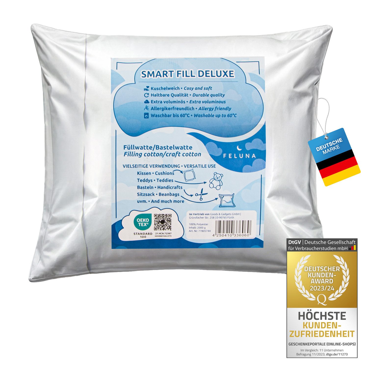 Feluna Kissenfüllung Flauschige Polyesterfüllung–Kissen, Kuscheltiere, Sitzsäcke & Polster, Füllwatte für Kissen, Stofftier- & Bastelwatte