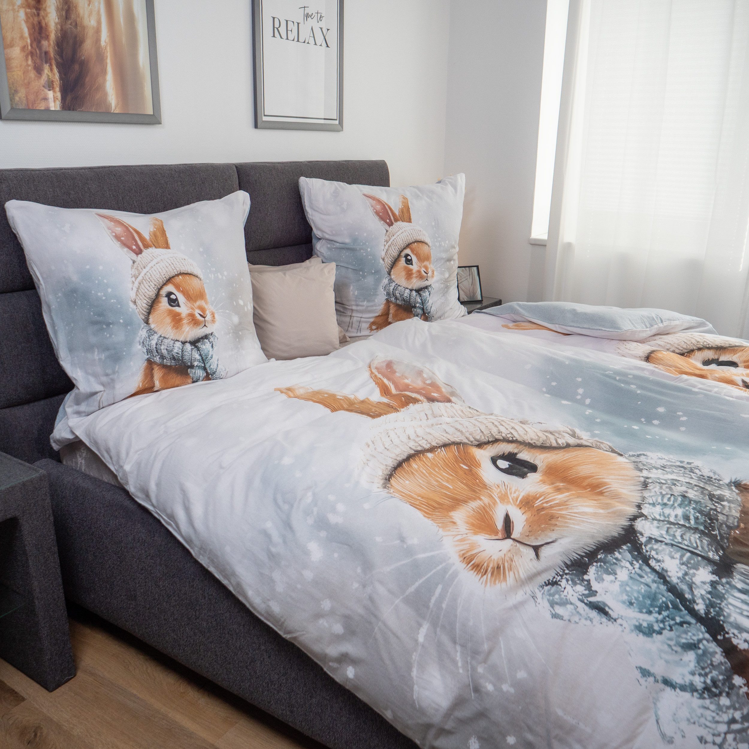 good morning Bettwäsche Comfort Baumwolle, Flanell, 2 teilig, Hase, Winter, Wendebettwäsche – Bild 3 von 5
