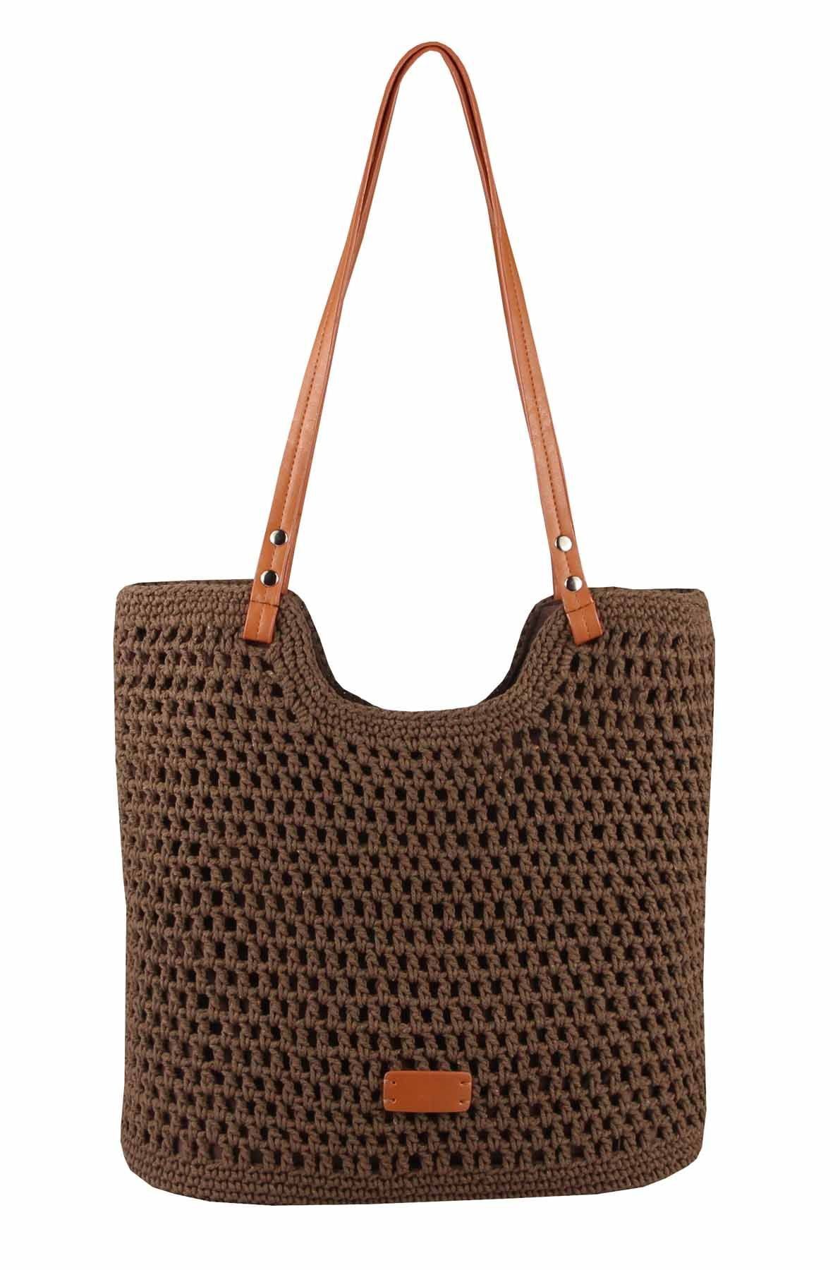 ITALYSHOP24 Schultertasche DAMEN TASCHE Boho Shopper Strohtasche Tote Bag Geflecht Häkeltasche, Textil Basttasche Strand Retro Freizeit Urlaub Sommer Beuteltasche