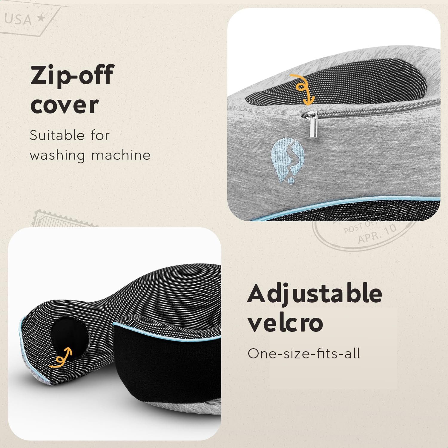Travalo Nackenkissen TV-0101B, Nackenkissen, ergonomisch, 360° Kopf- und Nackenunterstützung, grau