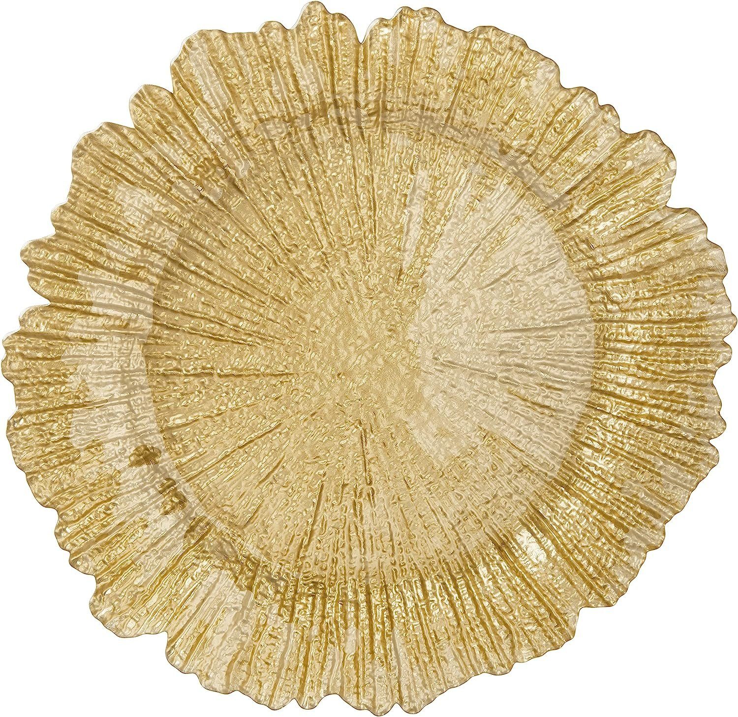 ZmdecQna Dekotablett Rundes Tablett aus Glas Serviertablett Goldfarben