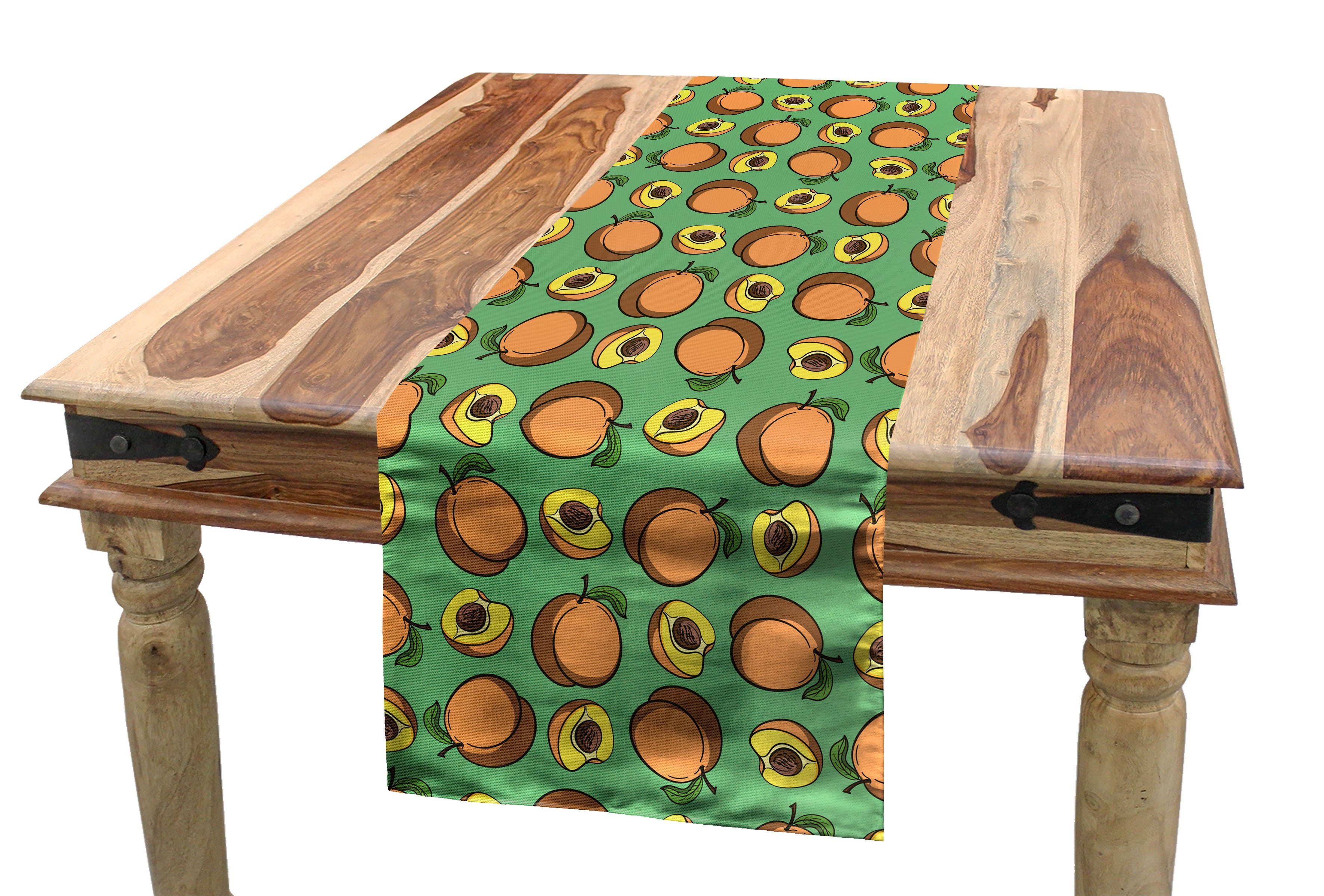 Abakuhaus Tischläufer Esszimmer Küche Rechteckiger Dekorativer Tischläufer, Pfirsich Die Hälfte Scheiben Samen Früchte