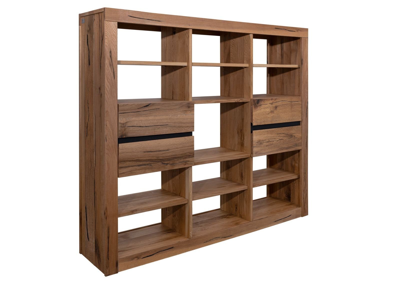 Massivmoebel24 Bücherregal, 1-tlg., Massivholz Wild-/Zerreiche 160x36x140 tabacco brown Montreux #243