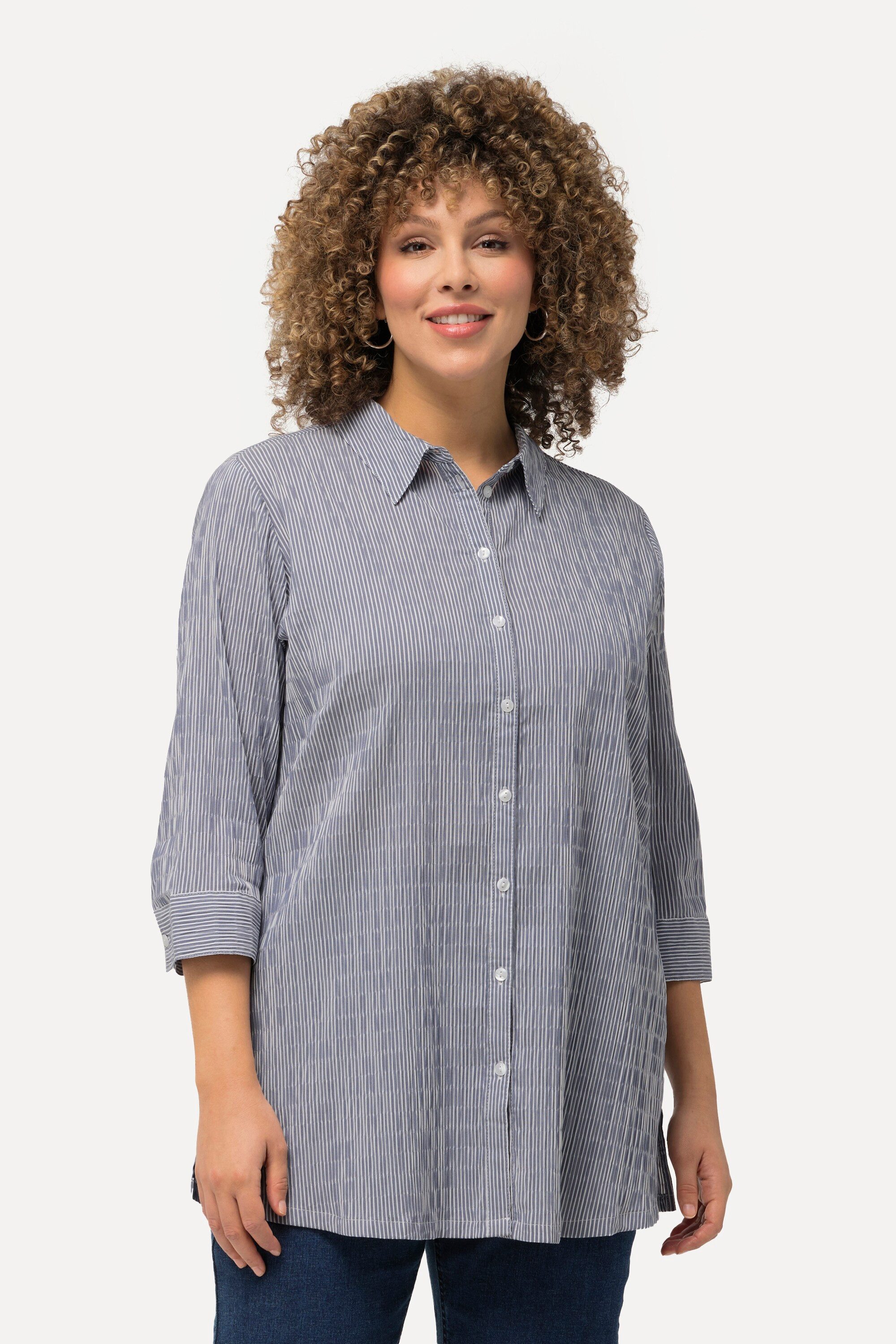 Ulla Popken Hemdbluse Bubble-Bluse Streifen Hemdkragen günstig online kaufen
