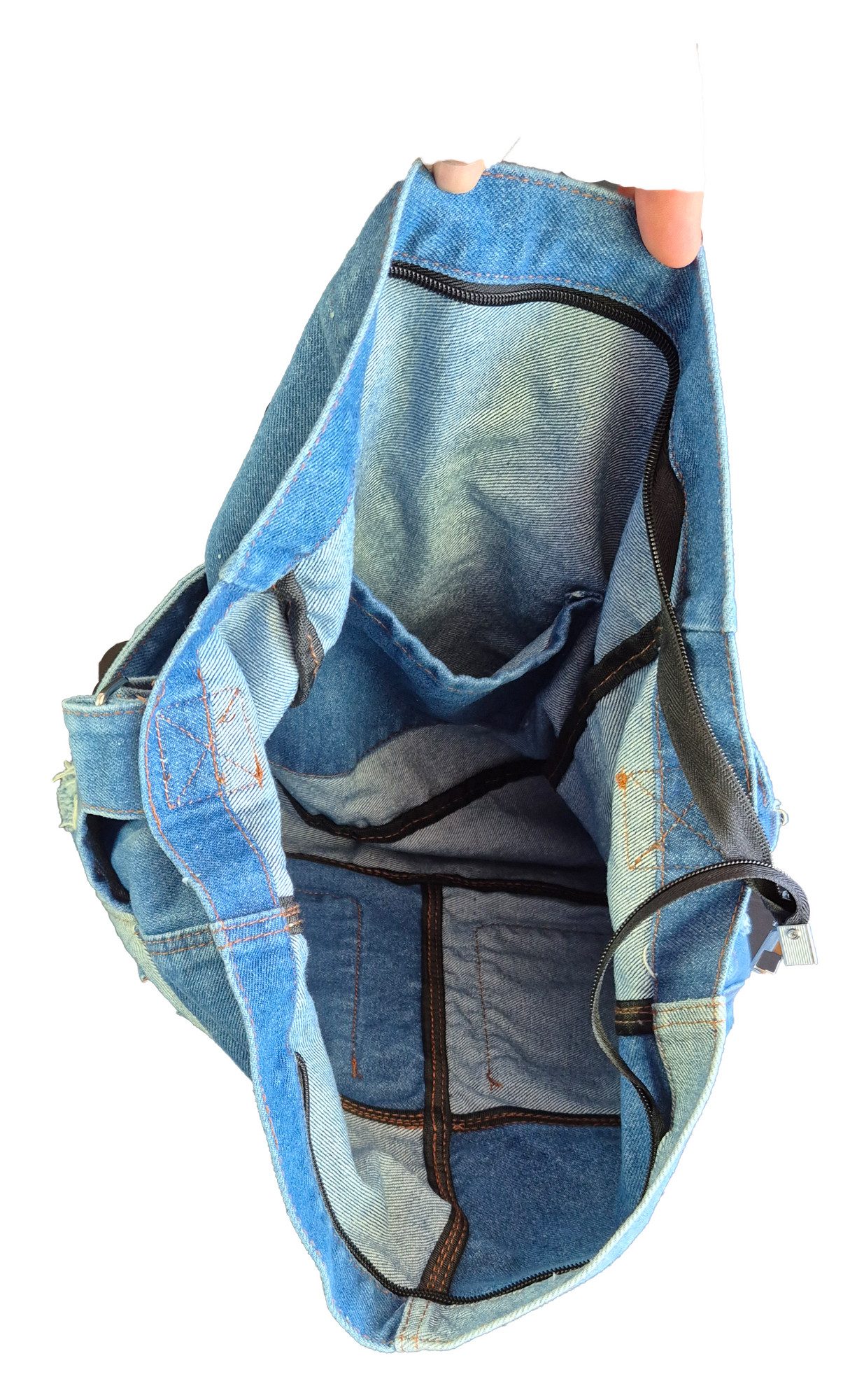 Einkaufszauber Handtasche Beutel Shopper Handtasche Echte Jeans - (mit Schultergurt), Aus echtem Denim Jeansstoff genäht – Bild 4 von 5