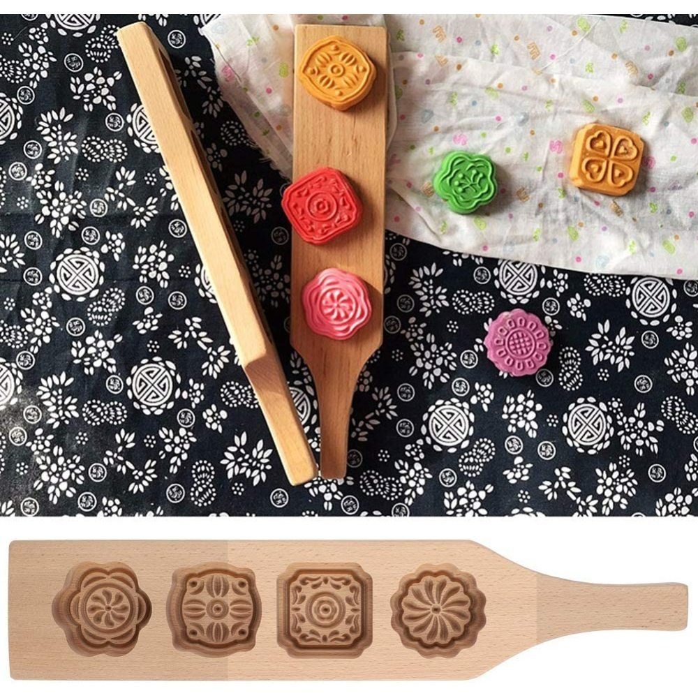 Jormftte Holz Plätzchen Aus Blumen Mooncake Cakepop-Maker DIY Moulds