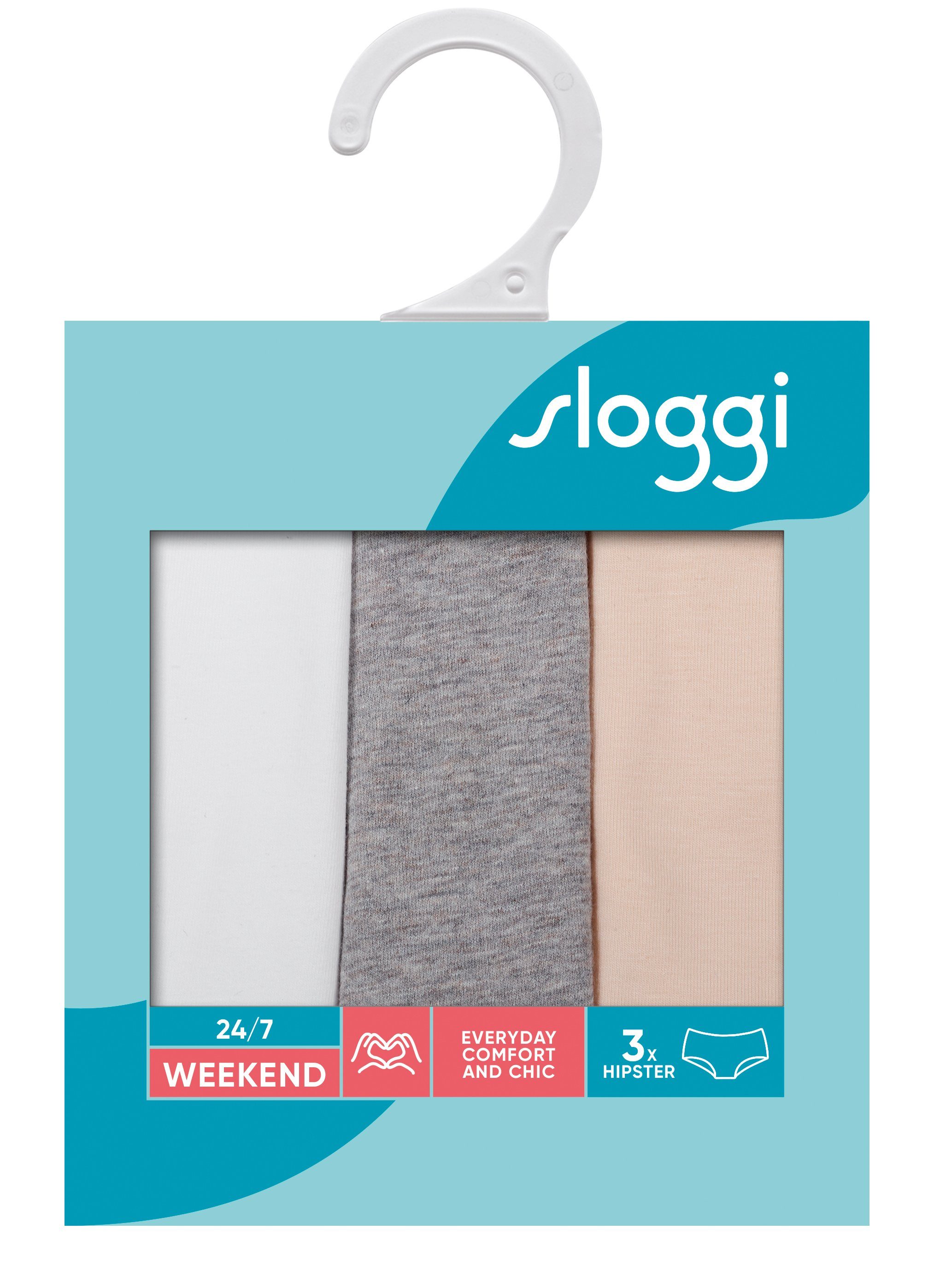 Sloggi Panty (Packung, 3-St) grau, Spitzeneinfassung weiß, rosé zarter mit