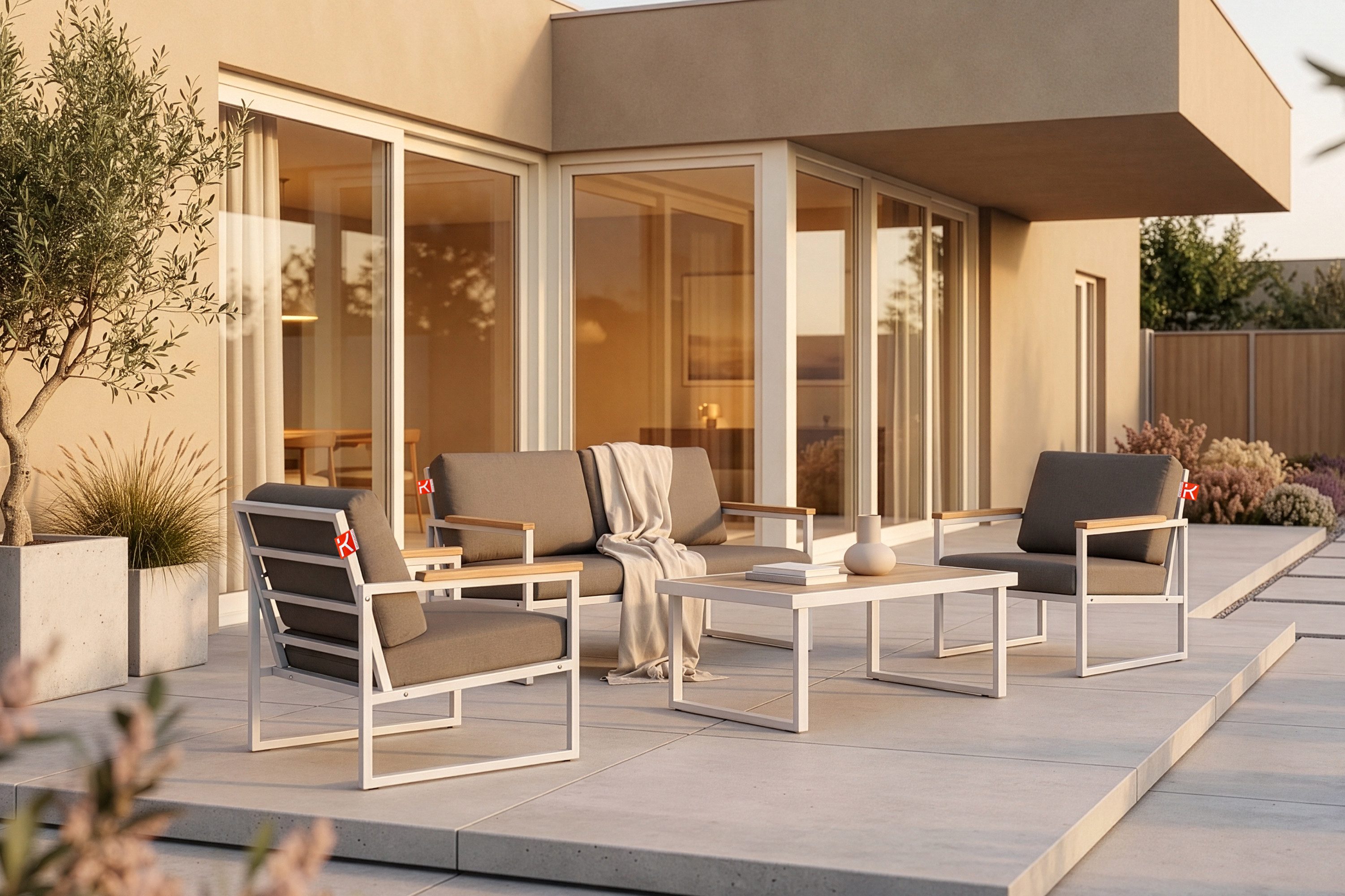 KONSIMO® Loungesofa TRIBO Gartensofa 2-Sitzer, hergestellt in der EU, 1x Gartensofa, Maße: 130x65x60 cm, wasser- und schmutzabweisende,pflegeleicht,Handarbeit