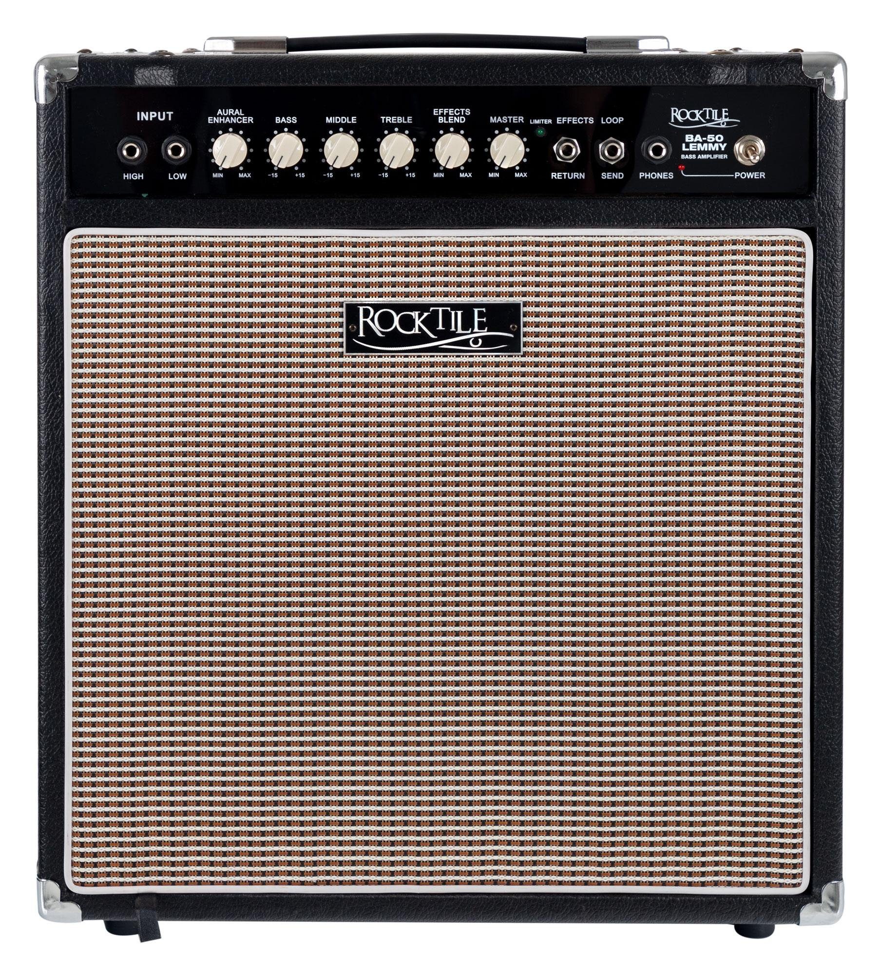 Rocktile BA-50 Lemmy Bassverstärker Verstärker (Anzahl Kanäle: 2 (Normal/Drive), 50 W, Basscombo - 3-Band-EQ und Aural Enhancer - Effektschleife und Limiter)