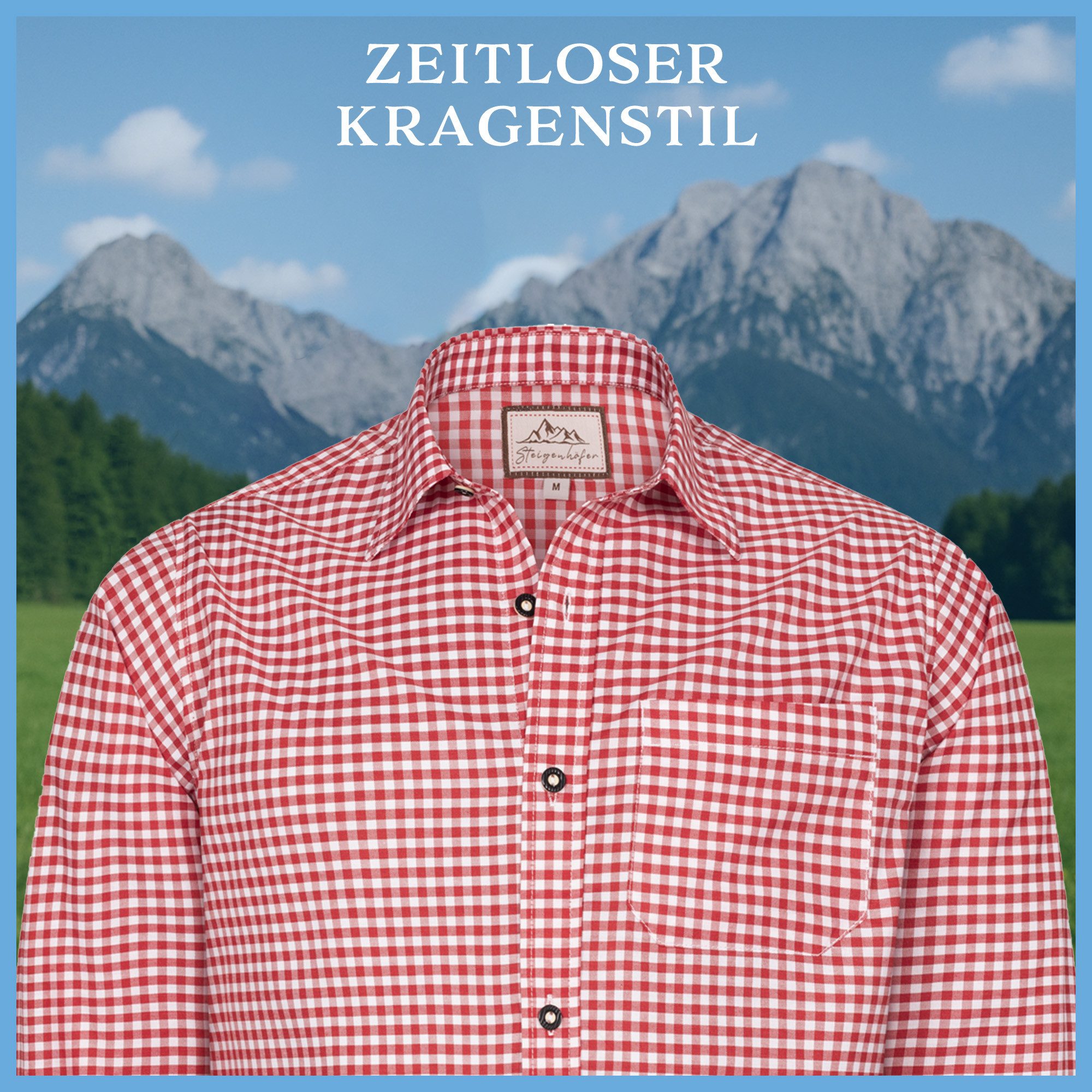 Steigenhöfer Manufaktur Trachtenhemd Trachtenhemd Herren Langarm - Heinz - zum Oktoberfest - Rot - L – Bild 3 von 5