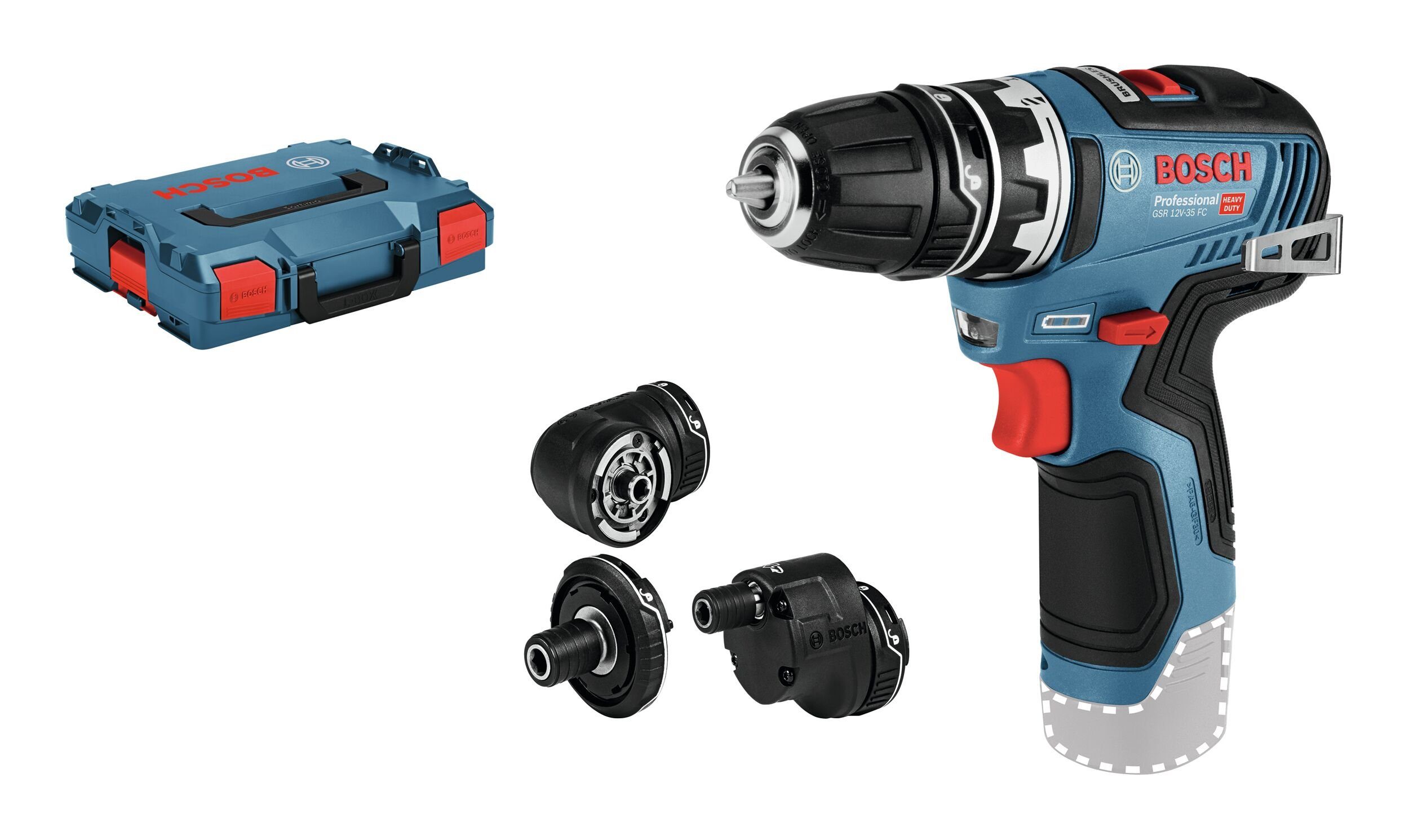 Bosch Professional Akku-Bohrschrauber GSR 12V-35 FC, 12 V, Ohne Akku mit 4 Aufsätze - in L-BOXX 102