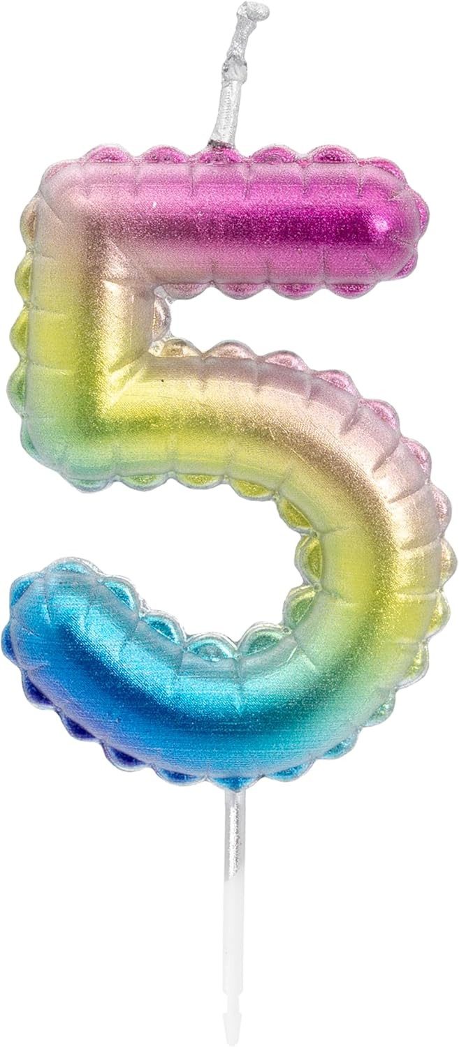 Idena Geburtstagskerze Idena Zahlenkerze 5 Regenbogen Metallic – Geburtstag
