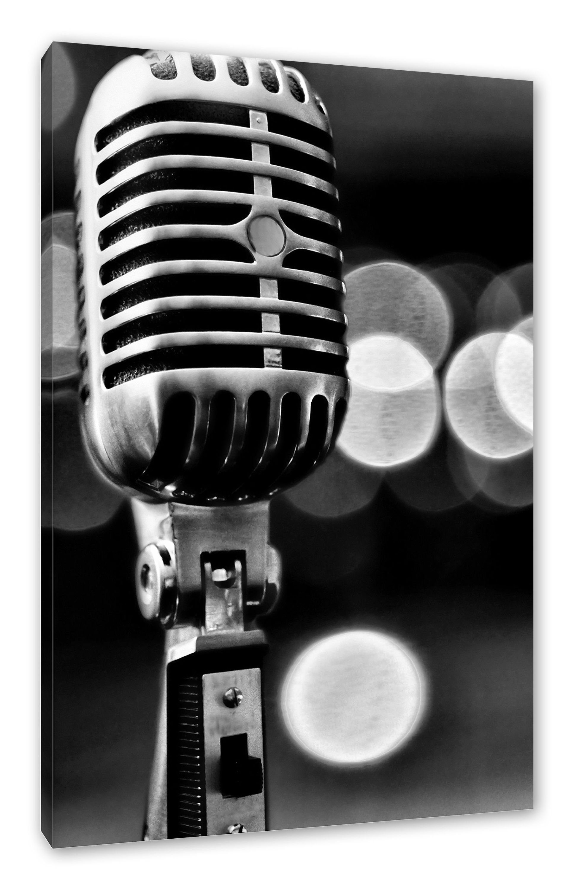 Pixxprint Leinwandbild Mikrofon, (1 St), Zackenaufhänger Retro bespannt, fertig Leinwandbild Mikrofon Altes Retro Altes inkl