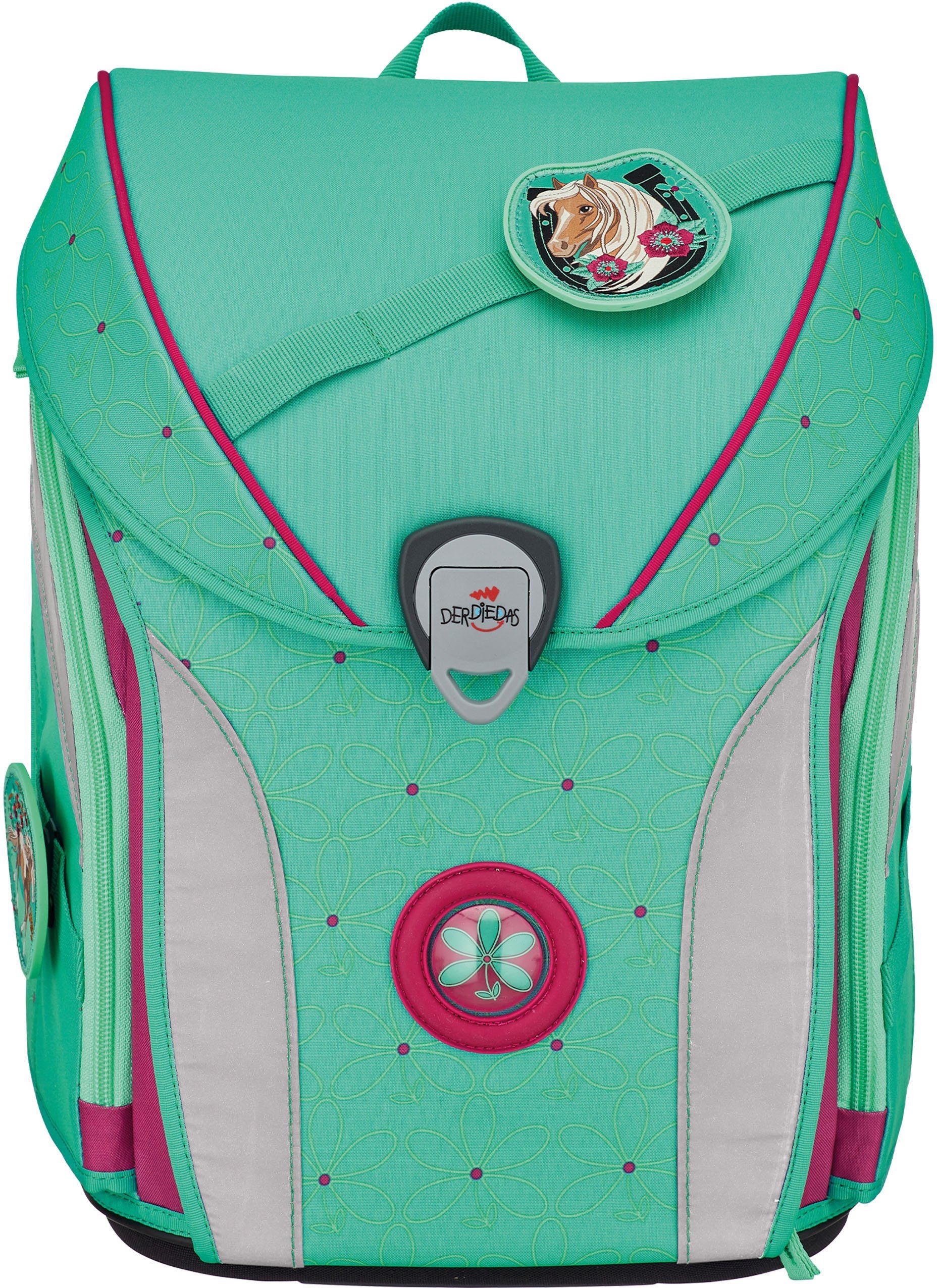 DerDieDas® Schulranzen ErgoFlex MAX - Peppermint Pony (Set, 5-tlg), mit 3 Buttons; enthält recyceltes Material