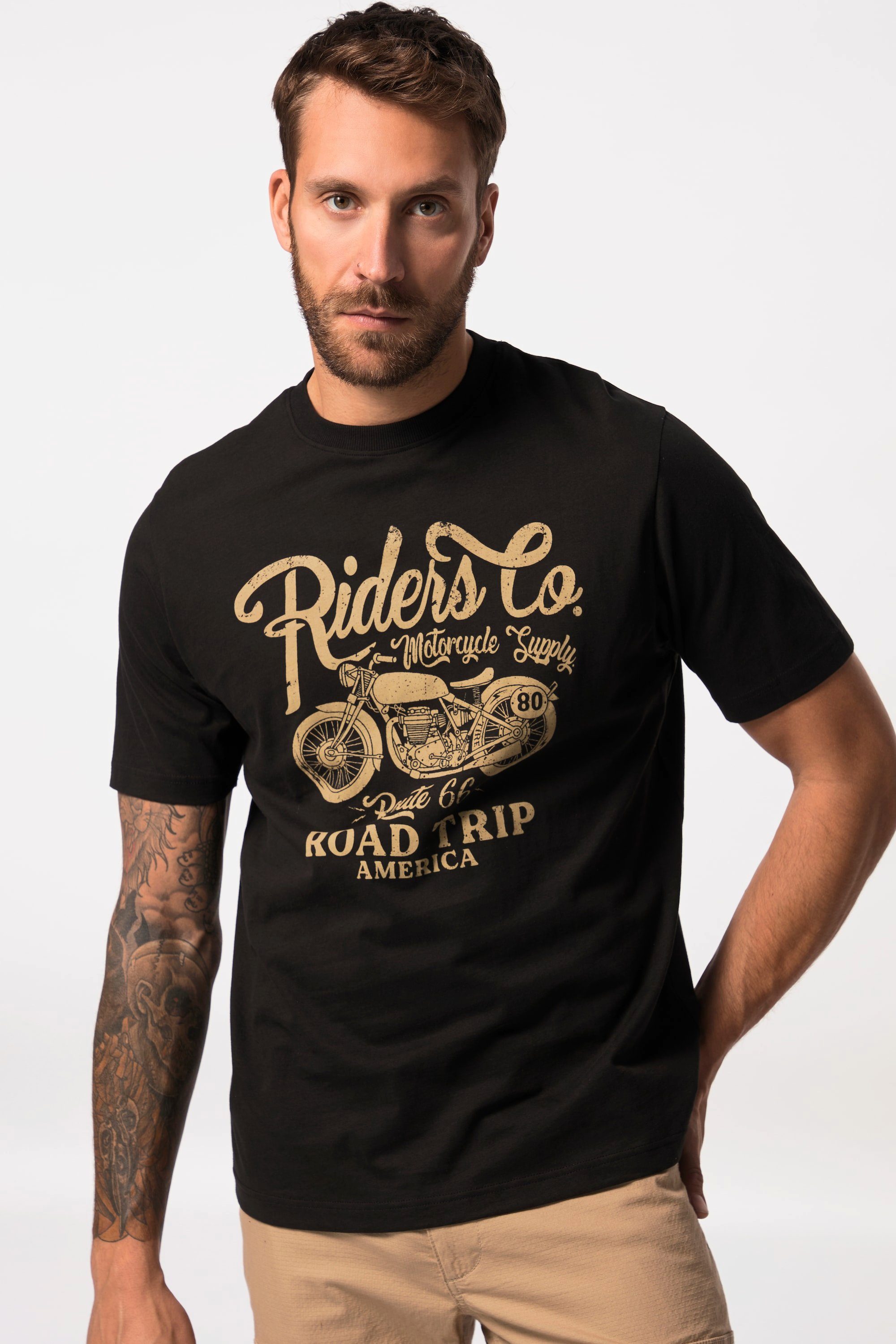 JP1880 T-Shirt T-Shirt Halbarm Motorrad-Print Rundhals