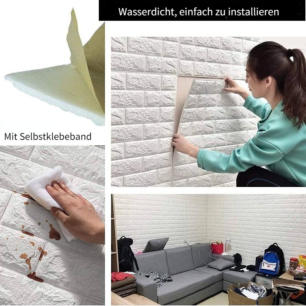 Blusmart 3D-Wandtattoo 10er-Pack selbstklebende 3D-Wandpaneele (35 cm x 38,5 cm, wasserfeste Tapete, Wohnzimmertapete, Wohndeko), Geeignet für Schlafzimmer, Woh – Bild 5 von 5